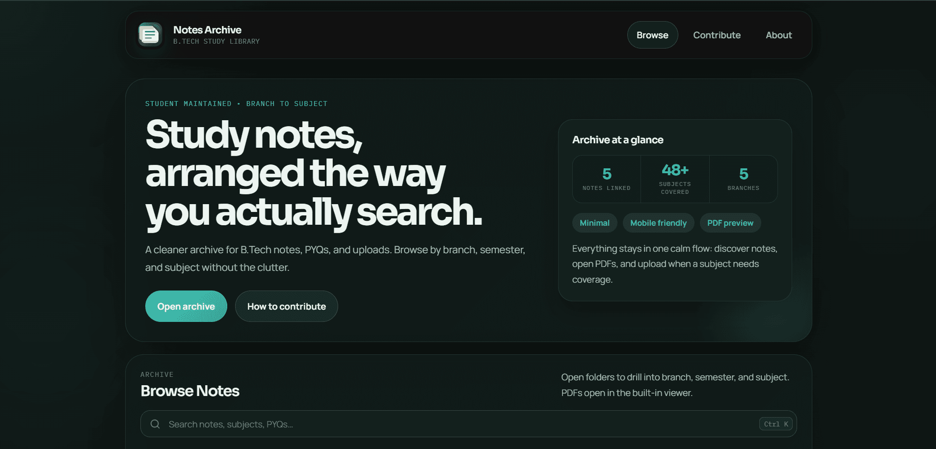 Notes Archive Screenshot